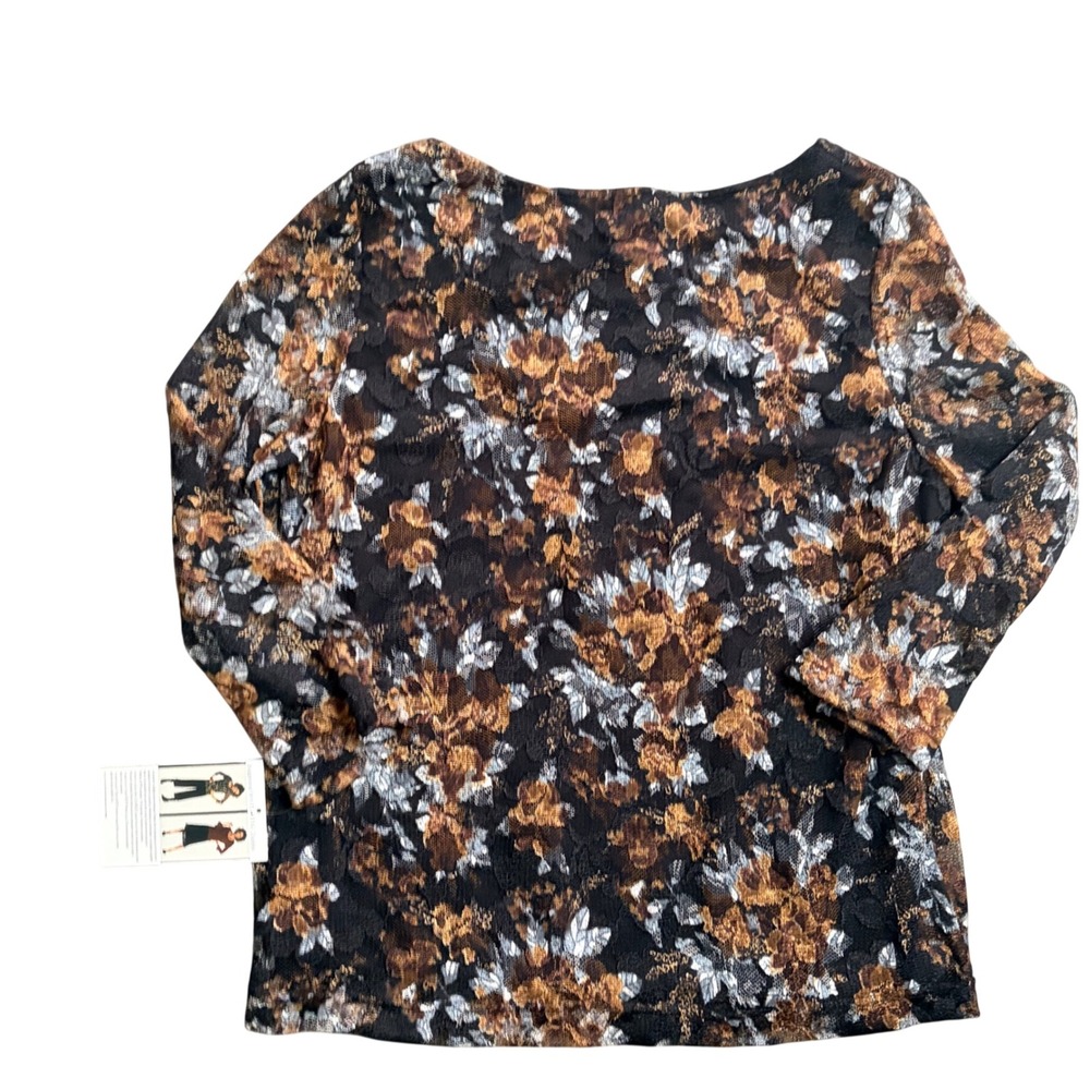 90s Y2K White Stag Top Brown/Gray/Black Lace Floral‎ Sheer Womens XL Whimsigoth